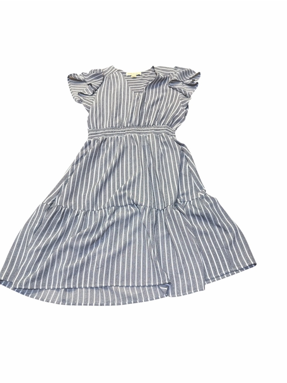 Blue and White Striped Ruffled Sleeve Dress